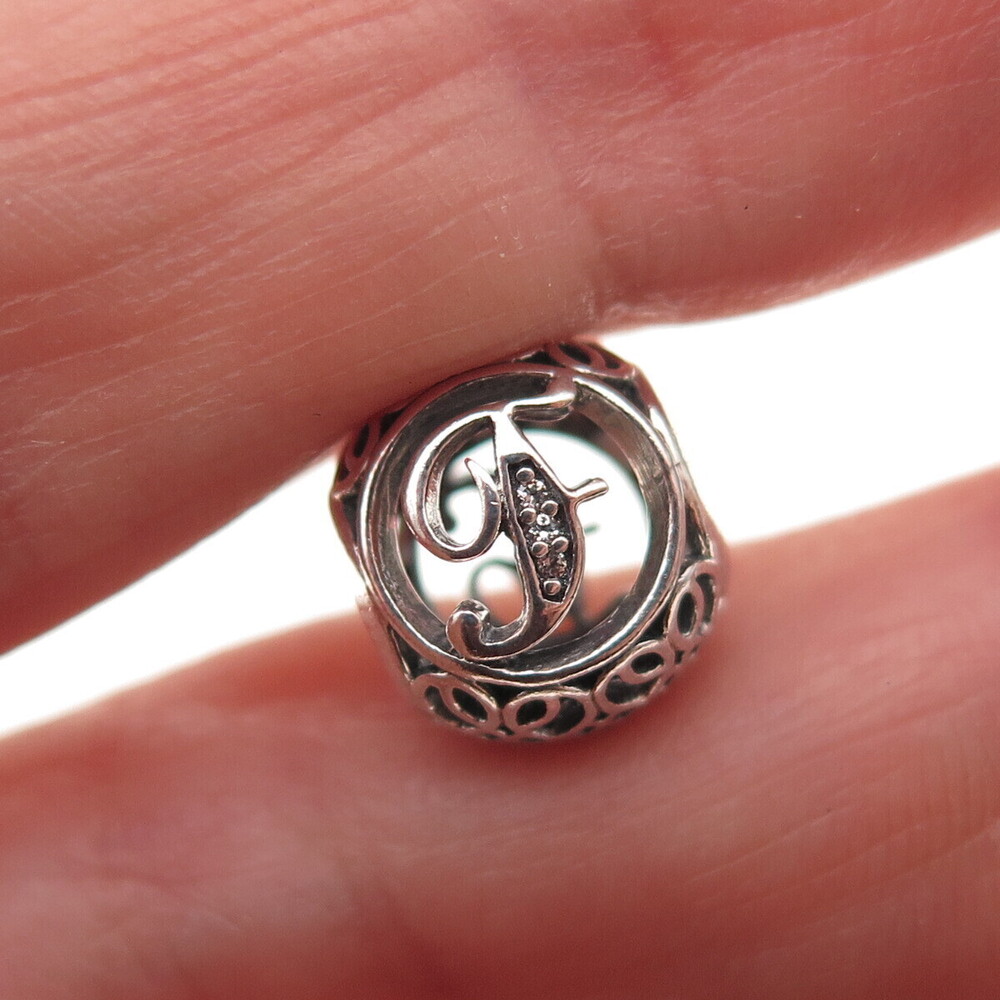 Pandora 925 Sterling Silver C Z Letter F Initial Slide Bead Charm